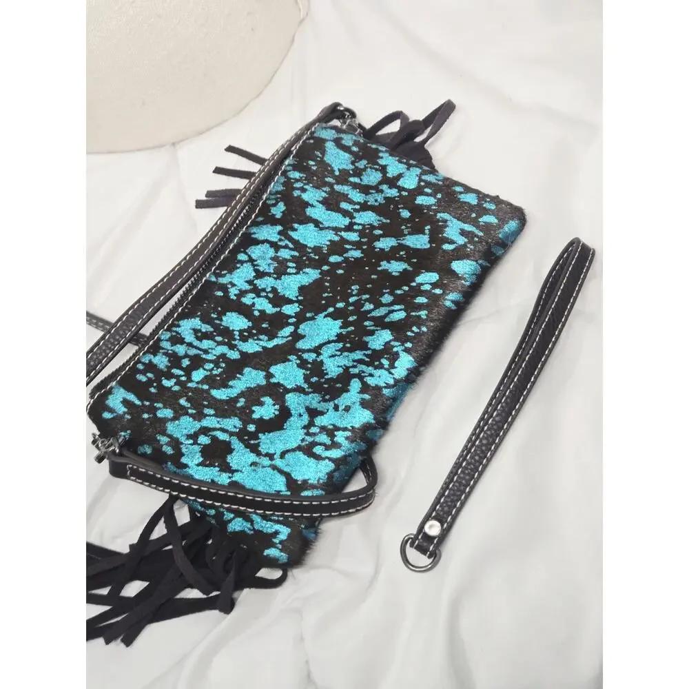 MONTANA WEST Leather Fringe Turquoise Boho Indie Retro Crossbody Cowhide Western